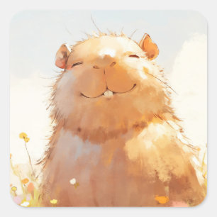 Sticker Carré Capybara Détendu et Douillet