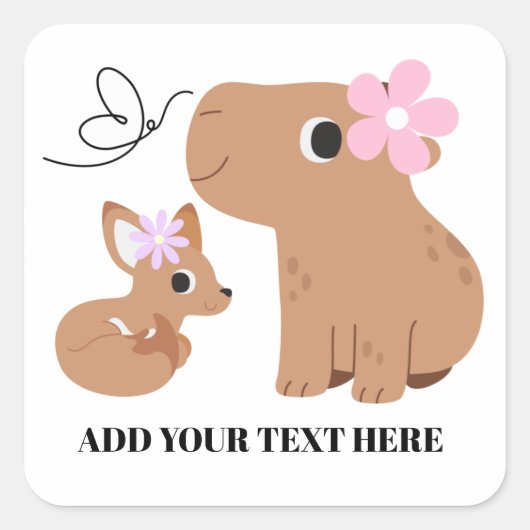 Sticker Carré Capybara et renard mignons (Devant)