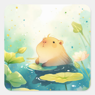 Sticker Carré Capybara flotter dans les liss