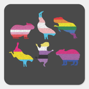 Sticker Carré Capybara LGBTQ Rainbow Water Pig Transgenre Pride