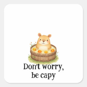 Sticker Carré Capybara mignon à l'aquarelle dans un bain à remou