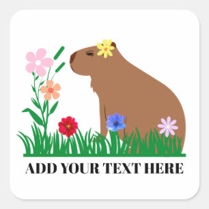 Sticker Carré Capybara Mignon Et Fleurs
