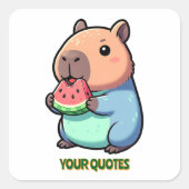 Sticker Carré Capybara Mignon Mangeant de la Pastèque (Devant)