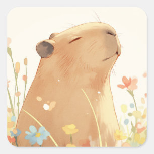 Sticker Carré Capybara rêvant