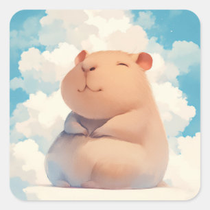 Sticker Carré Capybara se détendant sur un nuage