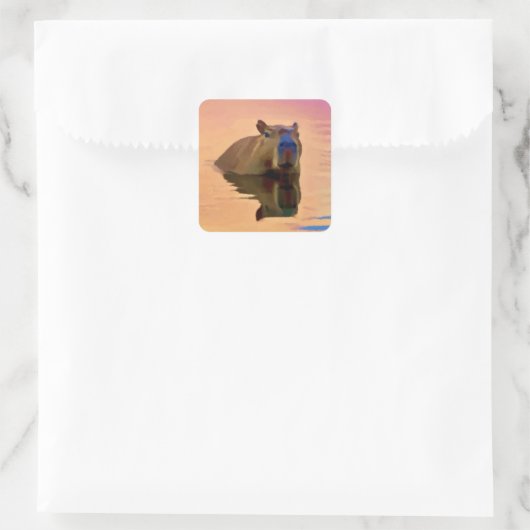 Sticker Carré Capybara Simplicité Lac Tranquil (Sac)