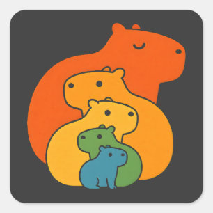 Sticker Carré Capybaras arc-en-ciel