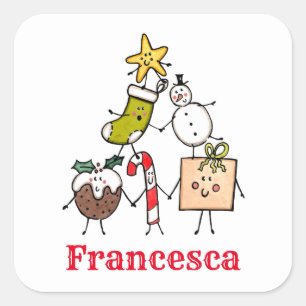 Sticker Carré Caractères de Noël personnalisés