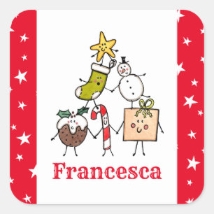 Sticker Carré Caractères de Noël personnalisés