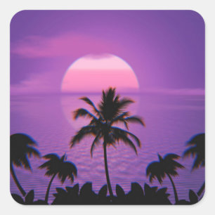 Sticker Carré Caraïbes Sunset Vaporwave esthétique Rétro 80s 90s