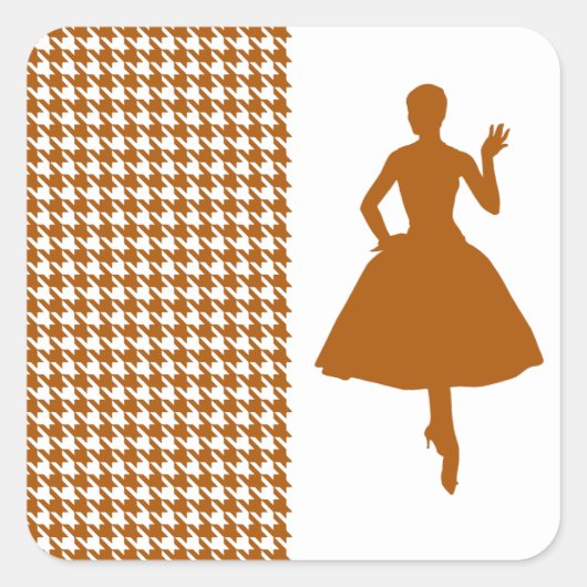 Sticker Carré Caramel Houndstooth moderne avec Silhouette de mod (Devant)