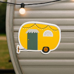 Sticker Carré Caravane jaune mignonne