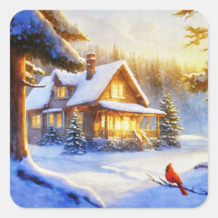 Sticker Carré Cardinal à l'occasion d'un jour de neige