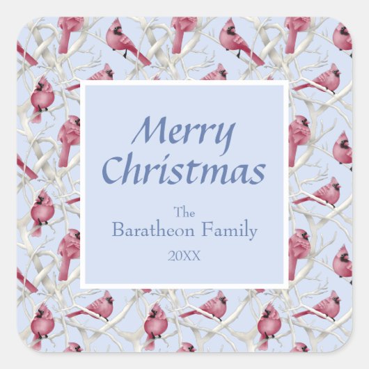 Sticker Carré Cardinal bleu moderne Joyeux Noël (Devant)