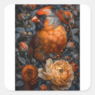 Sticker Carré Cardinal et Rose