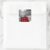 Sticker Carré Cardinal On a Snowy Plaid Blanket (Sac)