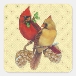 Sticker Carré Cardinaux d'hiver Pine et Holly