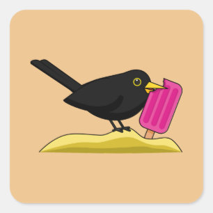 Sticker Carré Caricature Blackbird Manger Une Crème De Glace