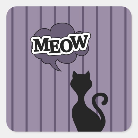 Sticker Carré Caricature de chat noir dit miow (Devant)