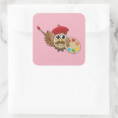 Sticker Carré Caricature de Chouette Peintre Cute (Sac)