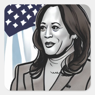 Sticker Carré Caricature de Kamala Harris Political