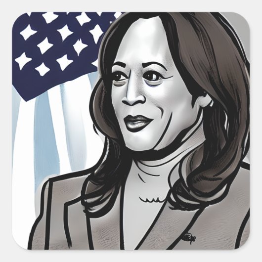 Sticker Carré Caricature de Kamala Harris Political (Devant)