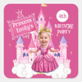 Sticker Carré Caricature de la princesse 4e anniversaire rose ch (Devant)