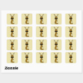 Sticker Carré Caricature de lapin mignon Mustache (Feuille)