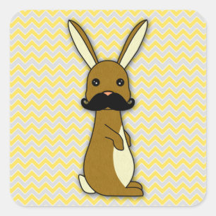 Sticker Carré Caricature de lapin mignon Mustache