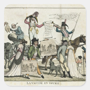 Sticker Carré Caricature de médecins quack offrant des vaccins