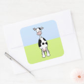 Sticker Carré Caricature de vache noire et blanche. Devant. (Enveloppe)