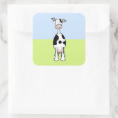 Sticker Carré Caricature de vache noire et blanche. Devant. (Sac)