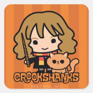 Sticker Carré Caricature Hermione et Crookshanks