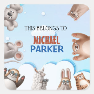 Sticker Carré Caricature pour animal pour enfants personnalisée