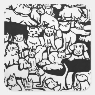 Sticker Carré Caricature pour chiens et chats par willowcatdesig