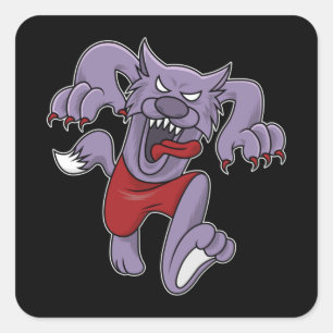 Sticker Carré Caricature Werewolf effrayant loups-garous Cadeau 