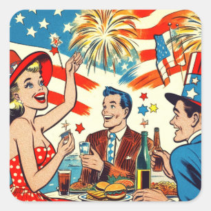 Sticker Carré Caricatures vintages du 4 juillet