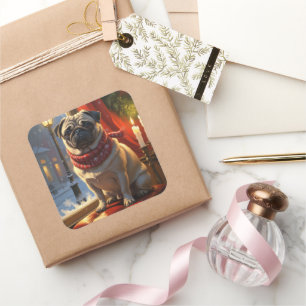 Sticker Carré Carlin avec les lumières de Noël