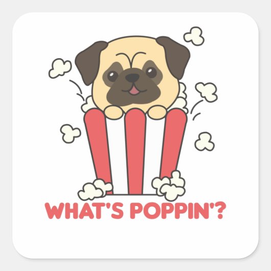Sticker Carré Carlin Chien Popcorn Whats Poppin Funny (Devant)