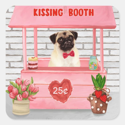 Sticker Carré Carlin Chien Valentine's Day Kissing Booth (Devant)
