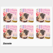 Sticker Carré Carlin de fête et gâteau d'anniversaire (Feuille)