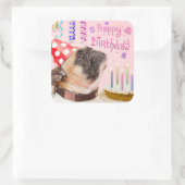 Sticker Carré Carlin de fête et gâteau d'anniversaire (Sac)