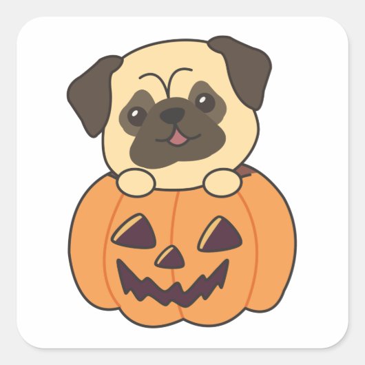Sticker Carré Carlin En Chiens Doux Citrouilles Bonne Halloween (Devant)