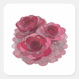 Sticker Carré Carré Argent TROIS ROSES Poussent du Coeur