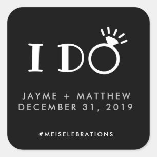Sticker Carré Carré de hashtag Mariage en argent noir 'I Do'