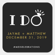 Carré de hashtag Mariage en or noir 'I Do'