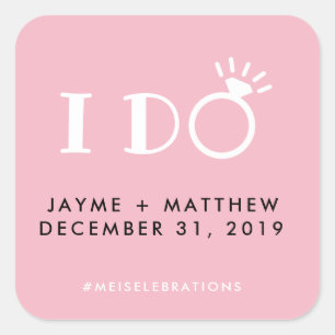 Sticker Carré Carré de Hashtag Mariage en rose noir 'I Do'