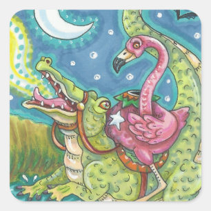 Sticker Carré Carré DE LA FEUILLE DE FLAMANT ROSE ROSE COUVERTE