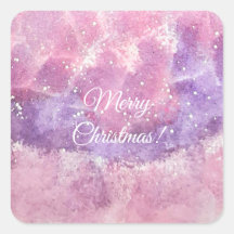Carré de Noël joyeux scintillant aquarelle rose