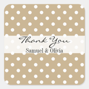 Sticker Carré Carré De Sable Tan Polka Personnalisé Merci Dotée